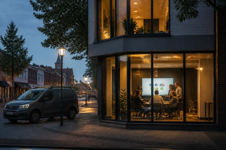 lokale it-partner bezoekt mkb-kantoor in centrum van raalte voor microsoft 365 beheer